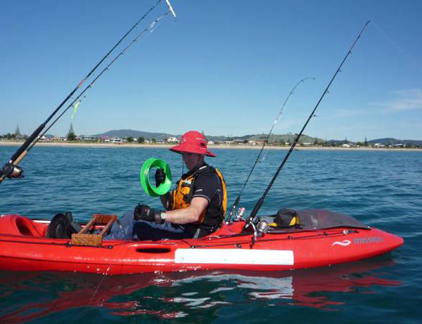 Kayak Fishing, setting the longline fishing gear